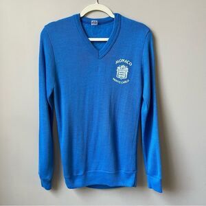 Vintage Monaco Monte Carlo Sweater Men's Size S Small Blue White France Knit Top